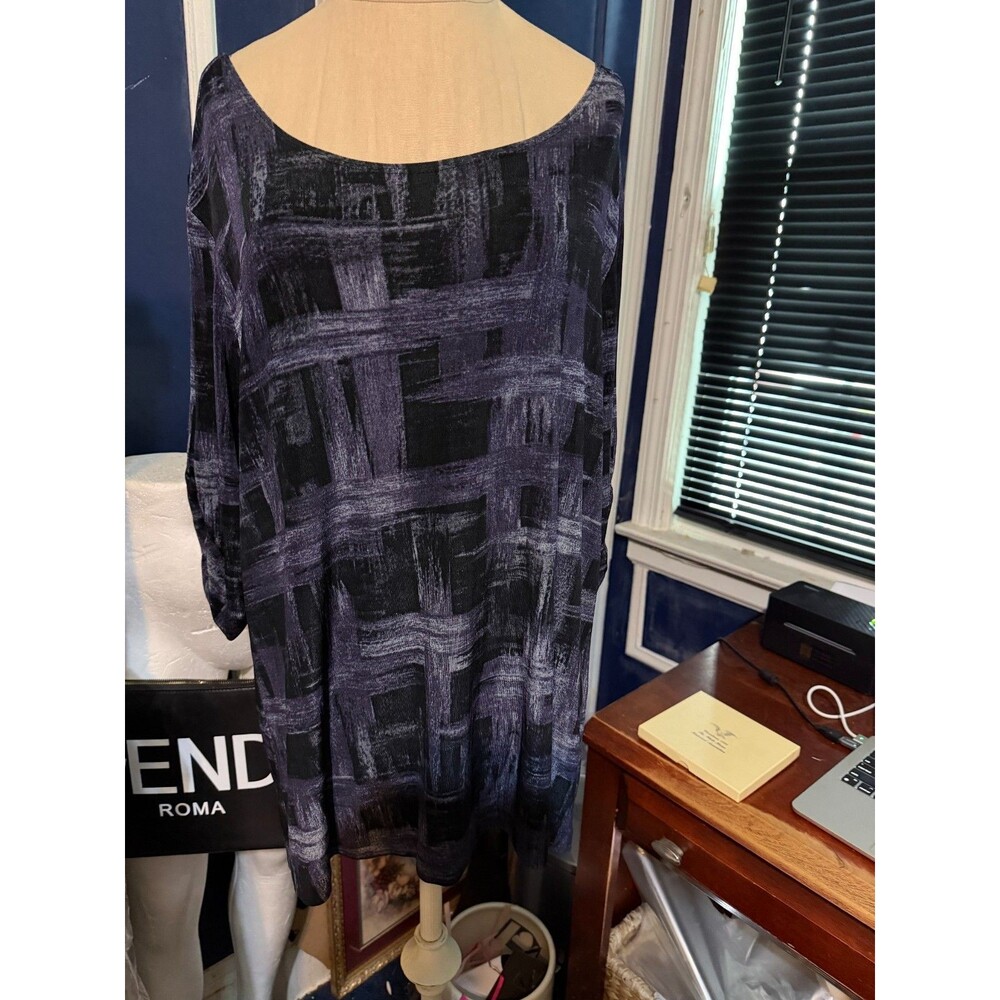 Travelers by Chico's Black Purple Geometrical Tunic Top 3/4 Sleeve 3 Size XL